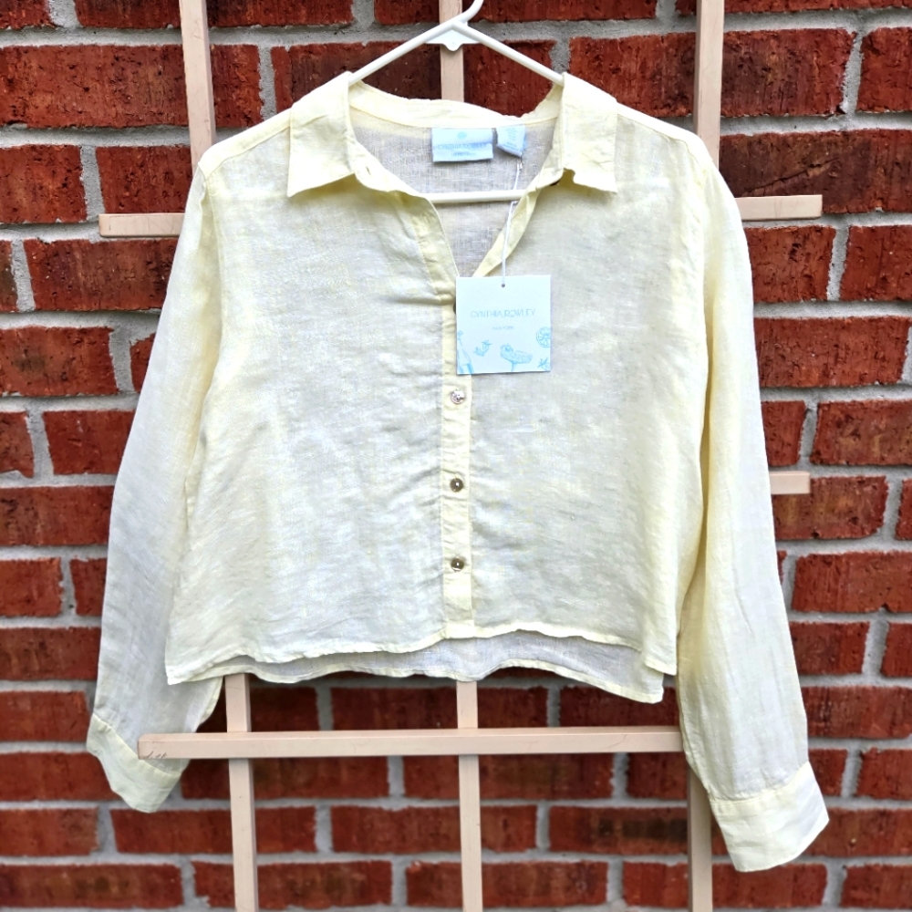 Cynthia Rowley Size Medium Linen Pearl Button Down Women’s Crop Shirt